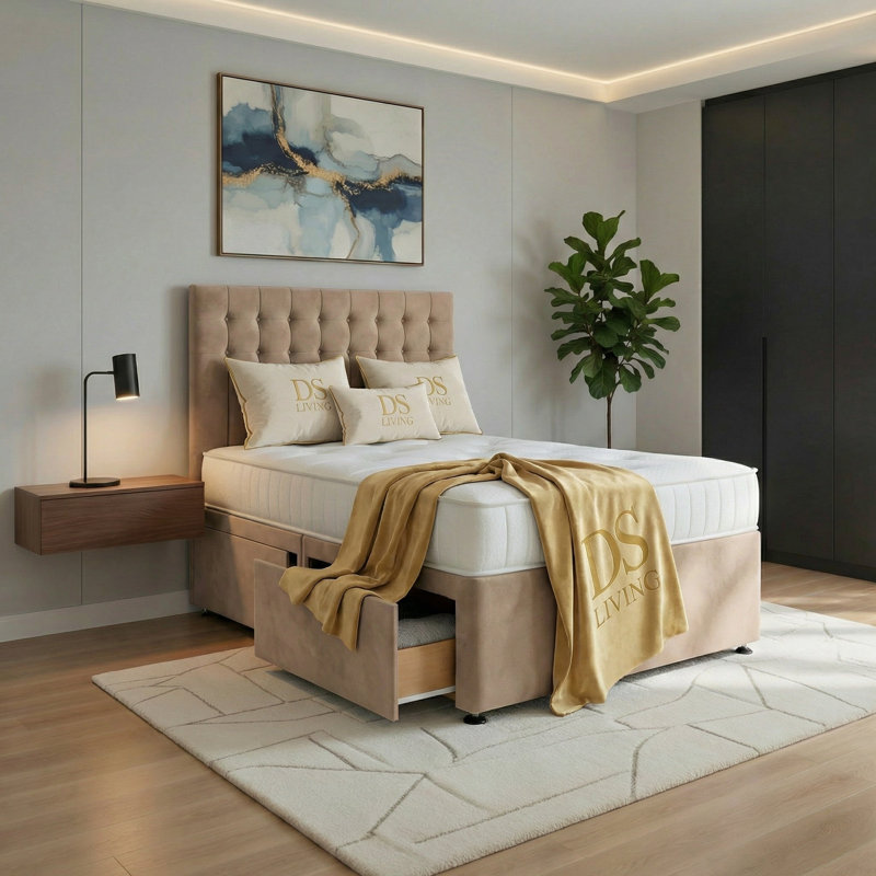 Upholstered Bed, Super King, Mink