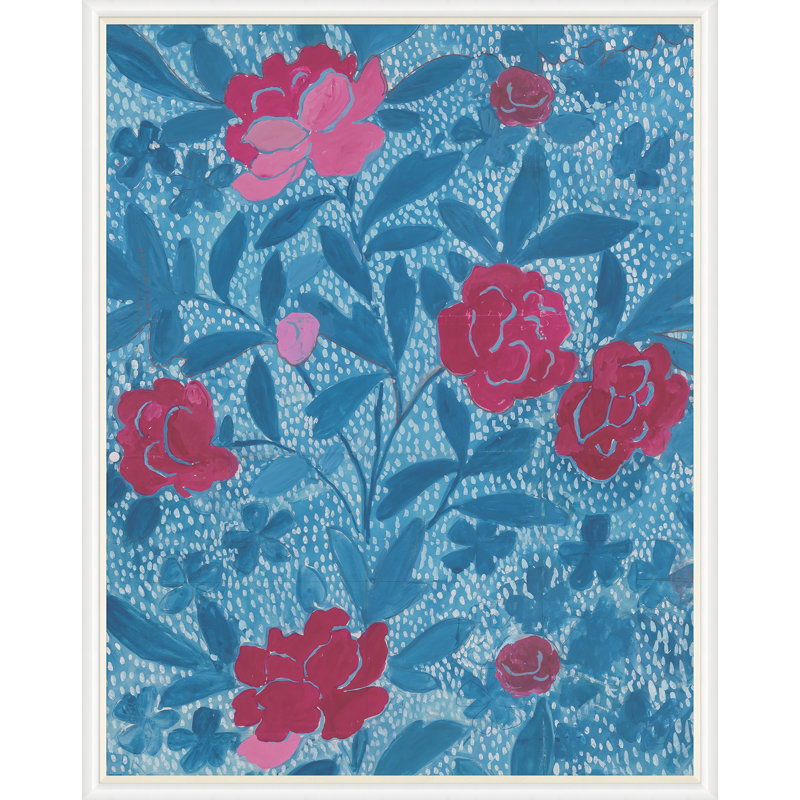 Floral Blue Print by Paule Marrot, White Framed, 54" H x 43" W x 1.25" D