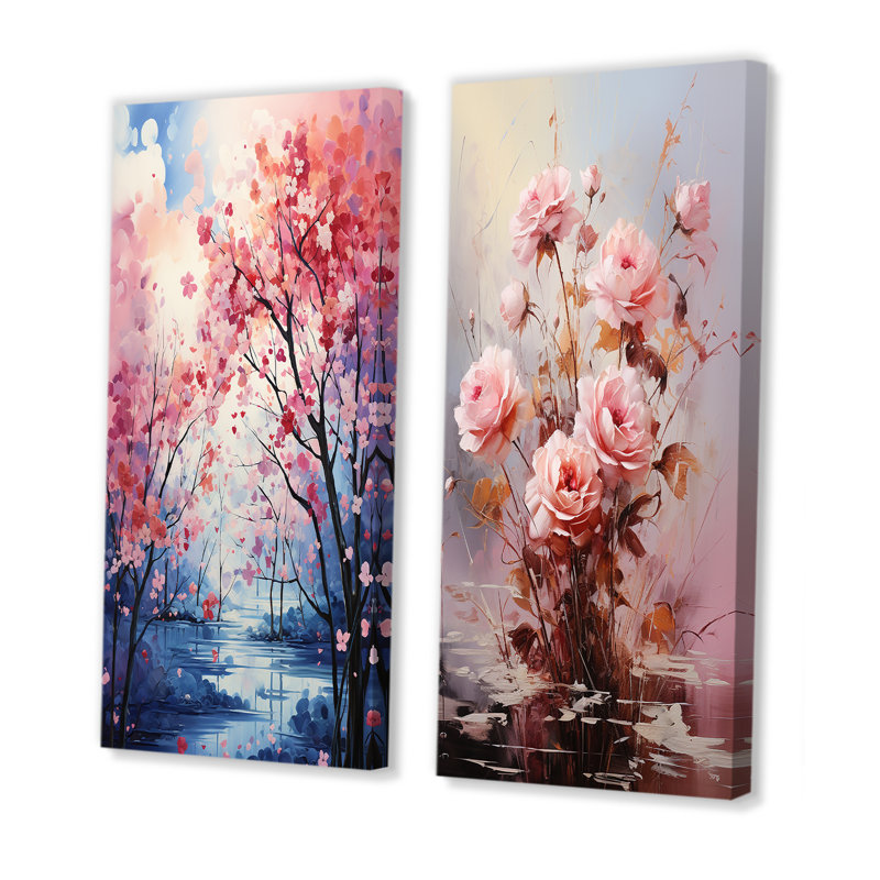 « Paysage romantique : bonheur éphémère », 2 pièces, H 32 po x l 32 po, Toile tendue