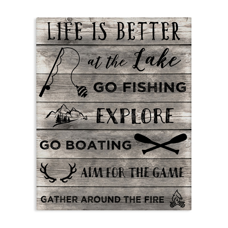 Lac, activités et phrases sur toile, design par CAD Designs, H 40 po x l 30 po