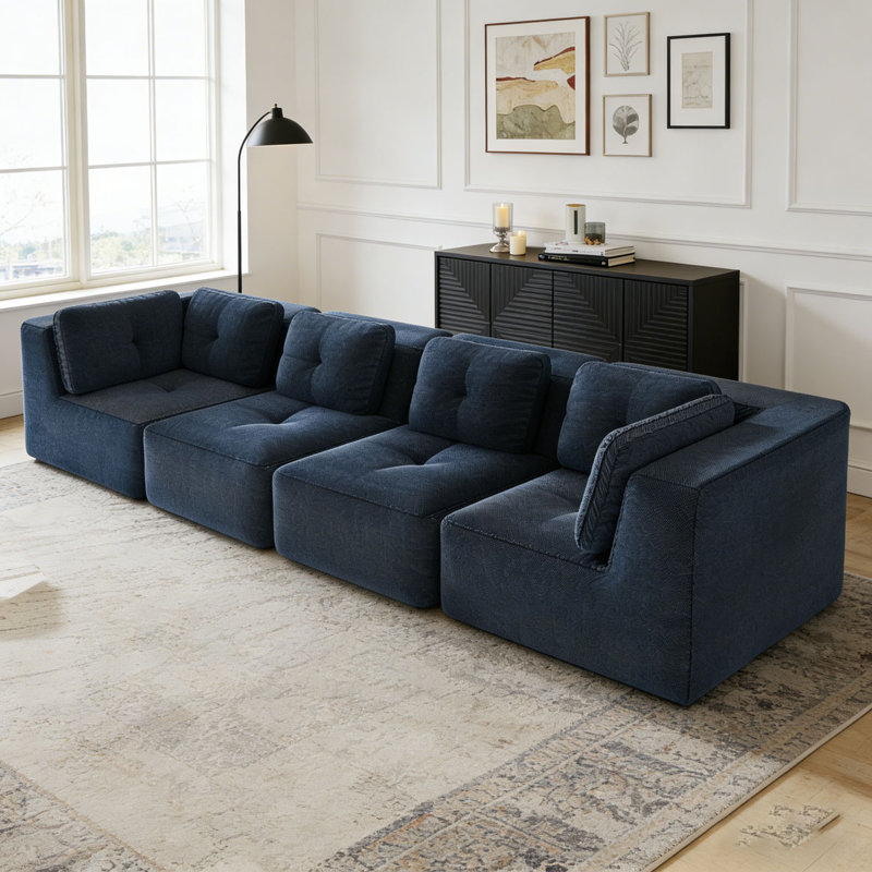 Canapé modulaire moderne, capitonné, sans assemblage, antidérapant, Blue -4Seat