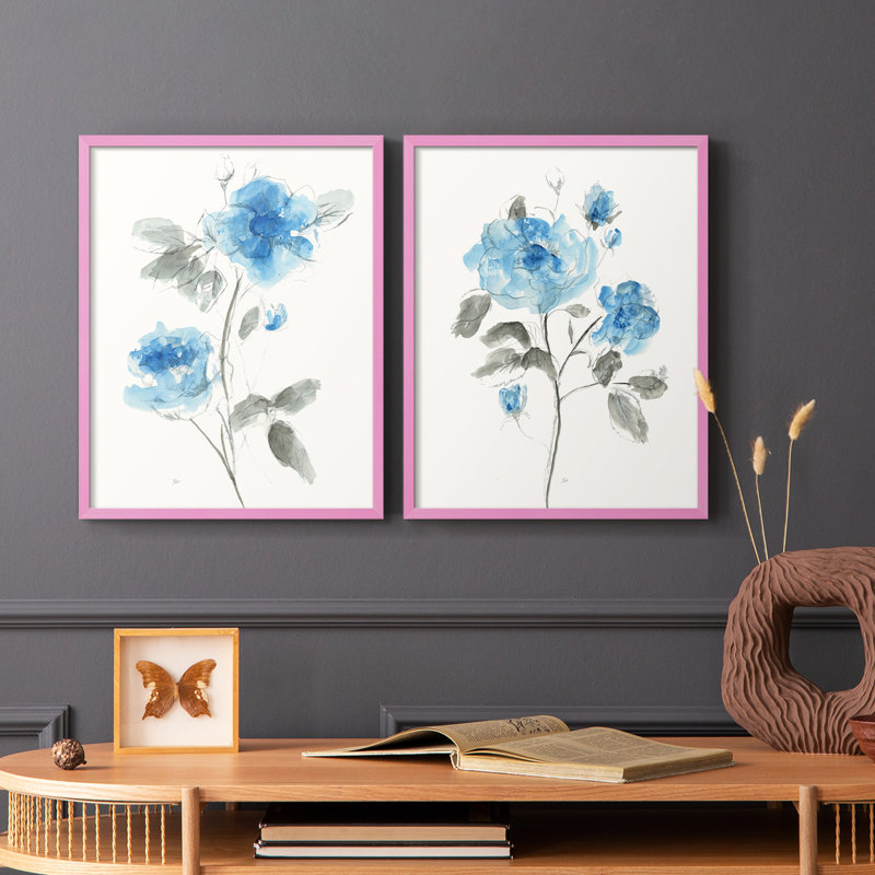 Reproduction encadrée bleue S-Premium de S esquisse - prête à être accrochée - aucun clou requis - aucun clou requis, Rose