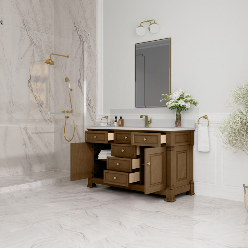 Brookfield Single Vanity, White Zeus, Single Hole, Honey Oak