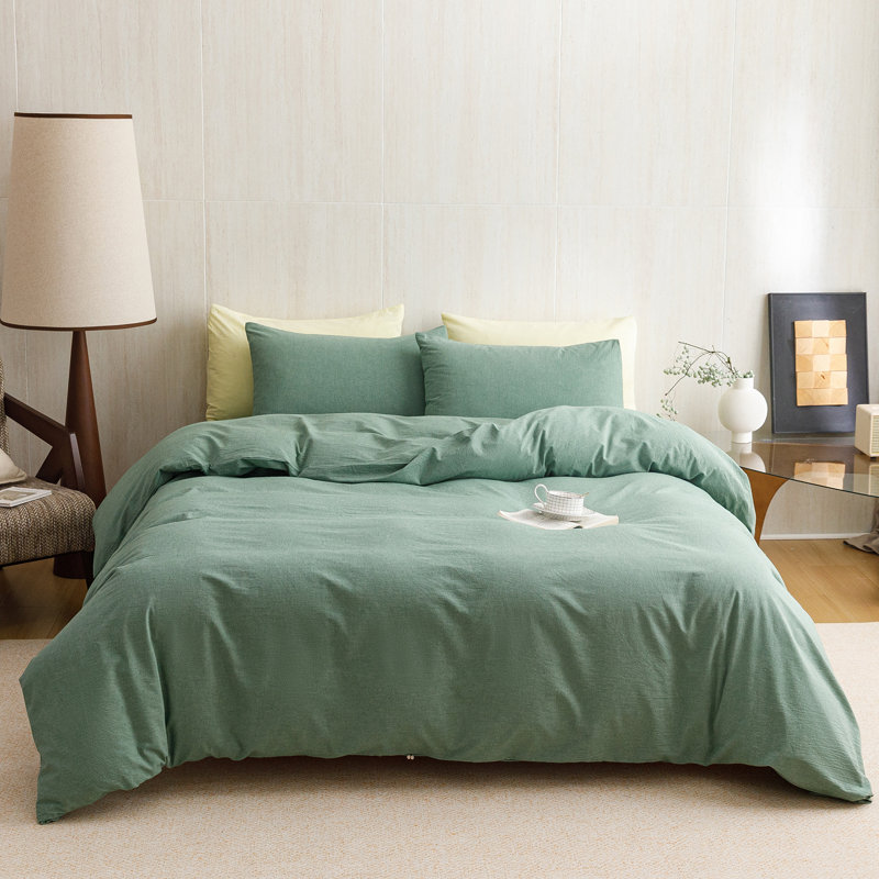 Wellboo Washed Cotton Duvet Cover Set 100% Cotton Comforter Cover 3 Pcs Quilt Cover Set, Queen Duvet Cover + 2 Pillowcases