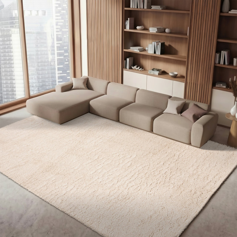 Tapis ivoire à poils longs Sador, Rectangle 5 pi 3 po x 7 pi 6 po, Creme