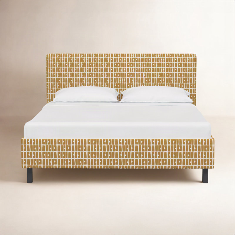 Avila Upholstered Platform Bed, Full, Bloc Panel Mustard