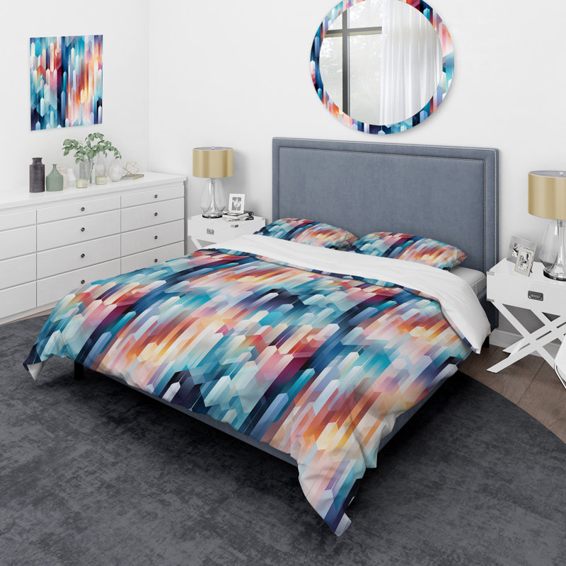 Ensemble de housse de couette Colorful I Futuristic Striped, Housse de couette pour très grand lit et 2 très