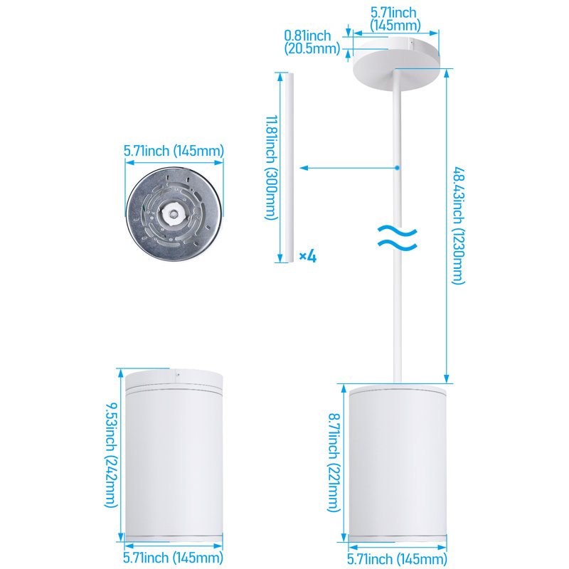 5cct Led 6 Inch Commercial Pendant Light, 120-277v, Dimmable, 3 Power Options, Ip65 Waterproof, Cri90, White