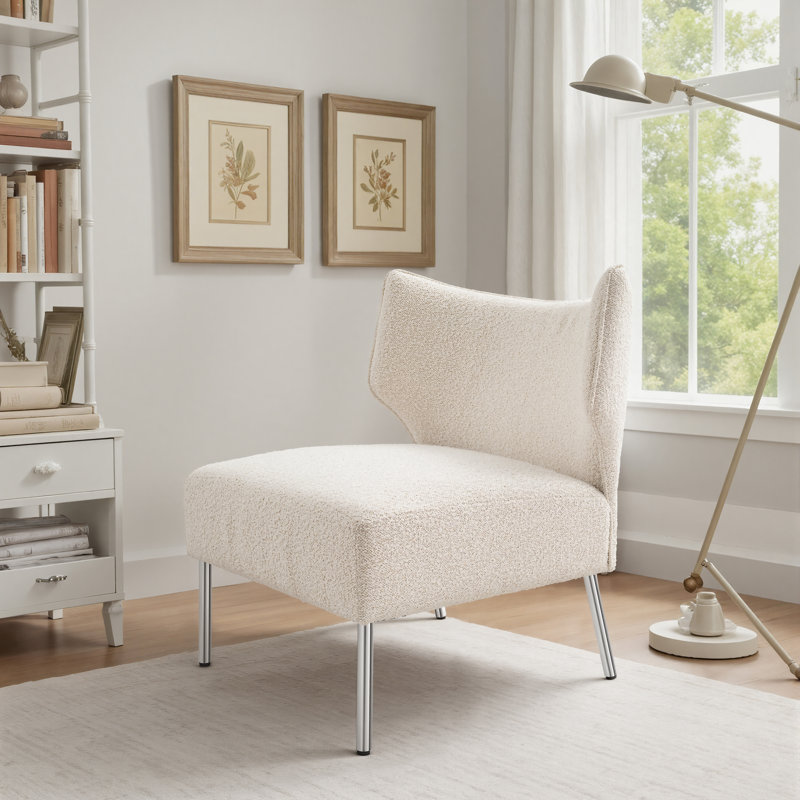 28.15'' W Upholstered Accent Barrel Chair With Removable Back Cushion, White Polyester