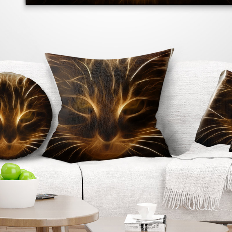 Oreiller d’illustration à chat fractal animaux, 18 po x 18 po, Coussin décoratif