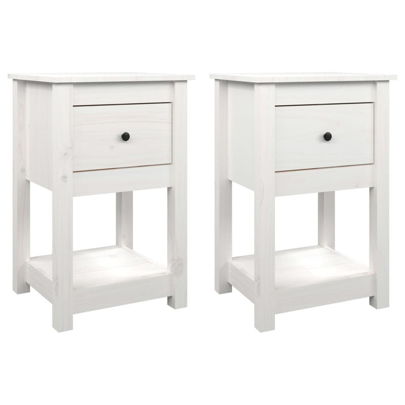 40cm W Solid Wood Bedside Table, White, Set of 2