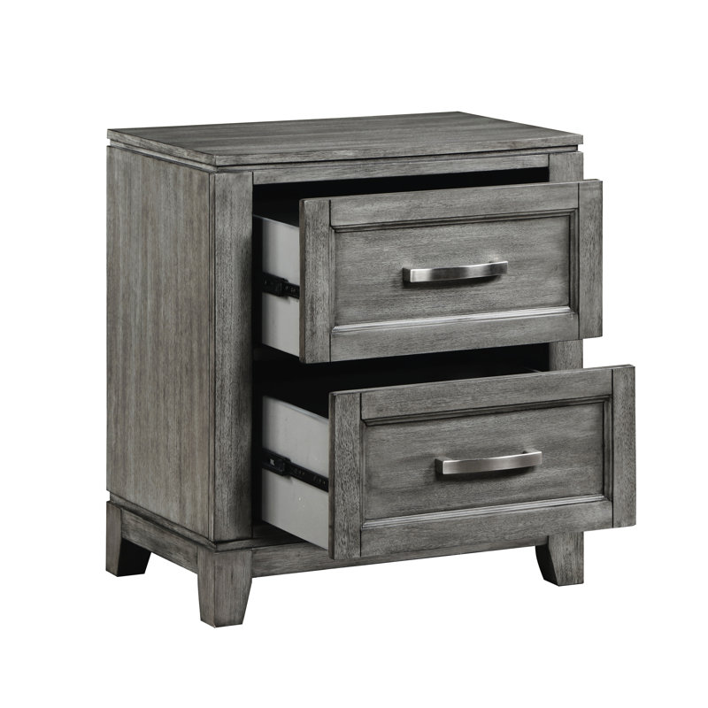 Table de chevet avec 2 tiroirs pour la chambre à coucher - Finition grise