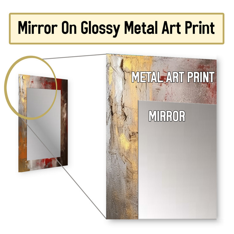 Ancient Italian Revelations In Gold And Red I - Abstract Painting Decorative Mirror, Gold Wall Mirror, Printed Metal Art