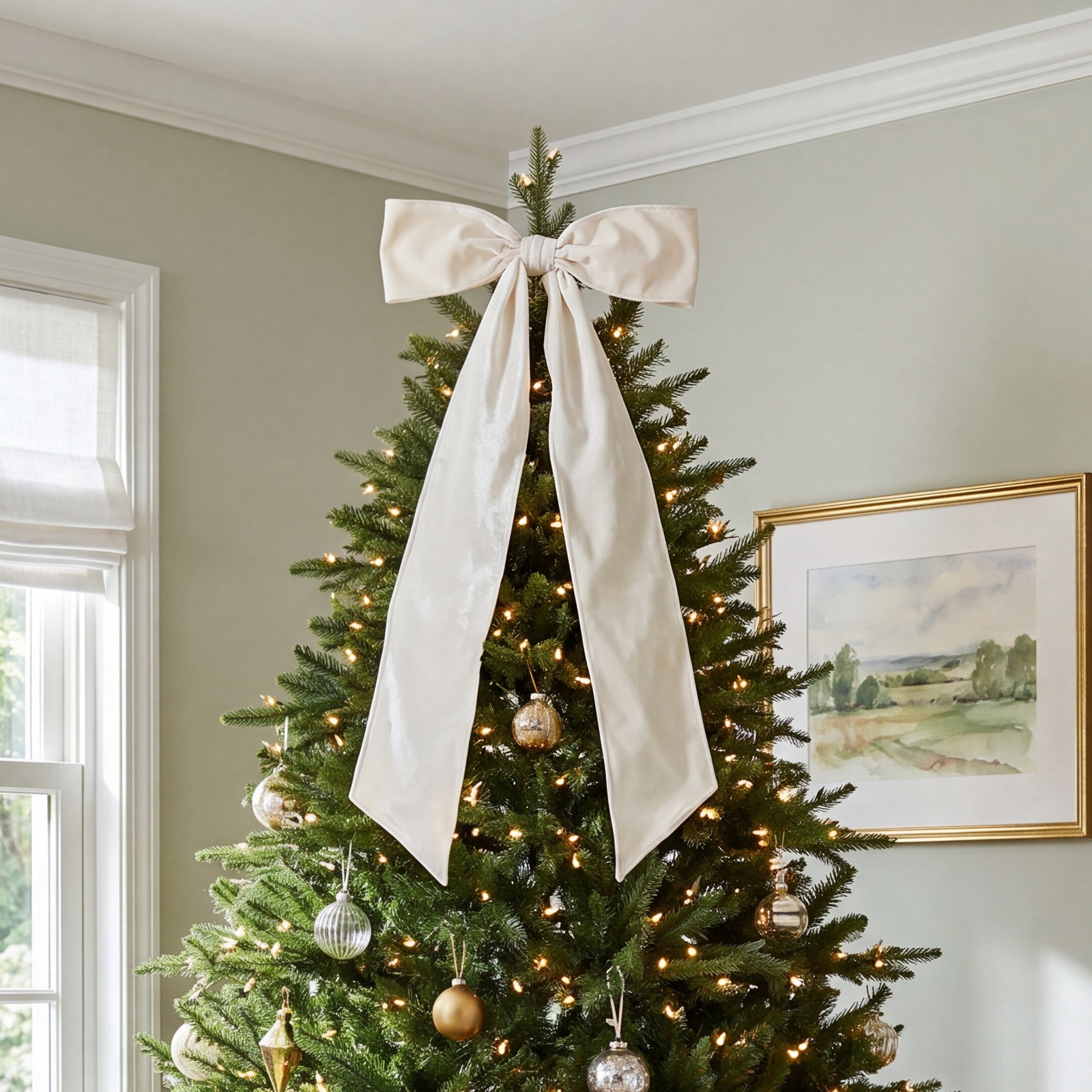 White Fabric Bow with Iron Frame Accent