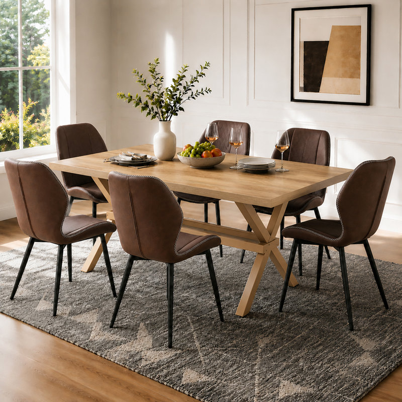 Ensemble de salle à manger 5 pièces, table épissée de 71 po avec tablette de rangement et 4 chaises en cuir de polyuréthane matelassé à losanges