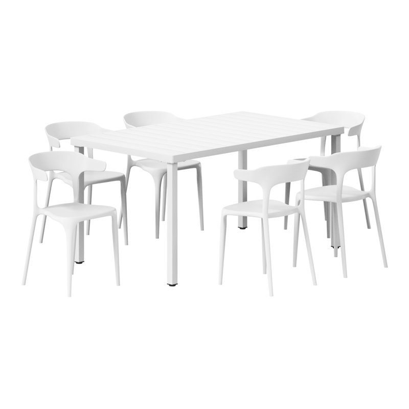 Ensemble de salle à manger rectangulaire pour 6 personnes, Blanc