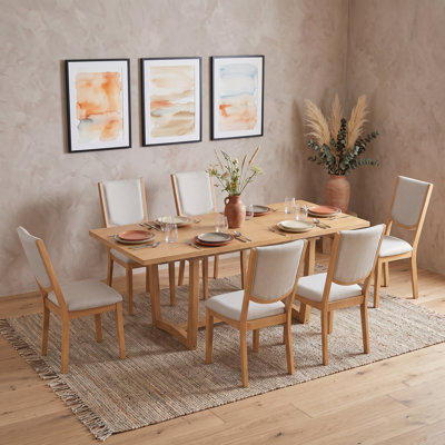7-Piece Extendable Dining Table Set with 6 Upholstered Chairs and Removable Leaf with for Dining Room