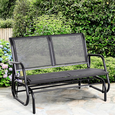 2 Outdoor Swing , Double Glider Rocking Chair Bench. Gray. Comfortable Sling Textile, Water- & -. Heavy-Duty Powder Coated Steel Frame, Supports 440 Lbs. Smooth Movement, Perfect For Garden, Porch,