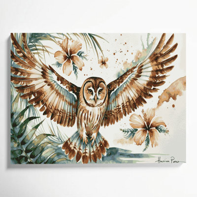Hawaiian Hawaiian Owl White Canvas Wall Art