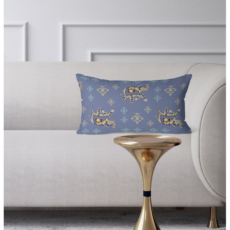 MughalElephant  Rectangular Throw Pillow, Blue/Yellow/Purple