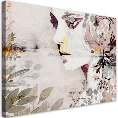 Abstract Woman Face with Flowers - Wrapped Canvas Art Print
