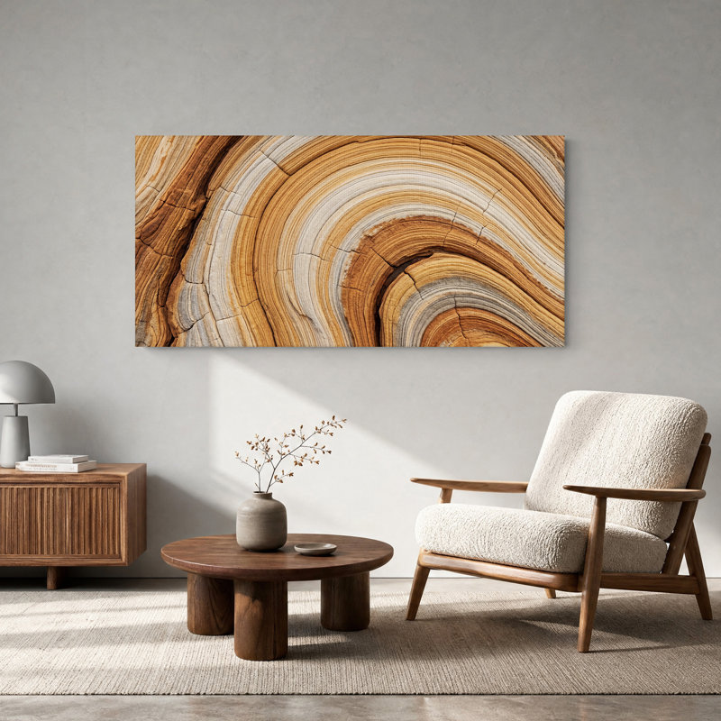 Couches de grès courbées sur toile brune et beige, L 58 po x H 28 po