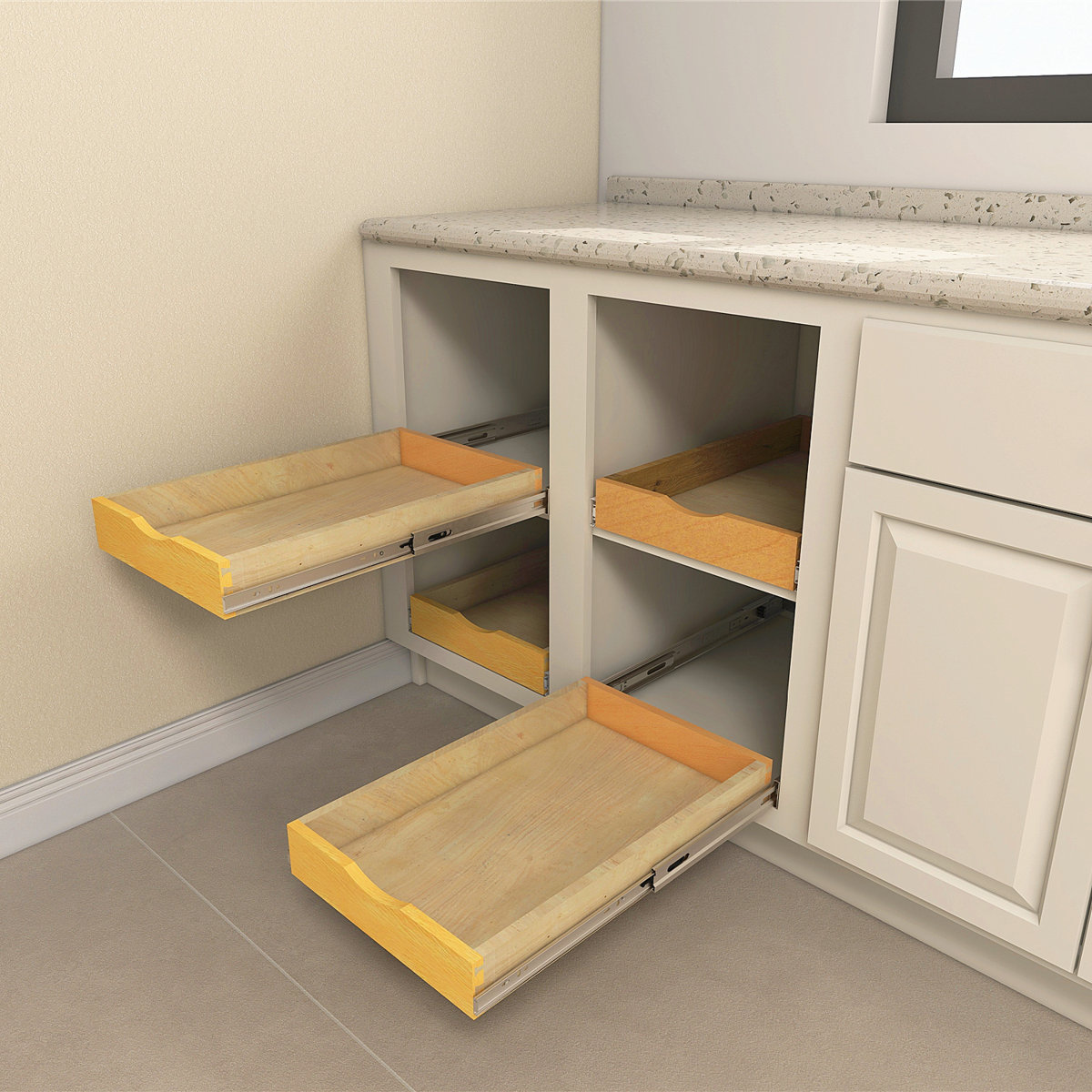 Daiona Solid Wood Pull-Out Drawer Box – 21" Deep Cabinet Organizer in Multiple Widths Out Tray with Brackets