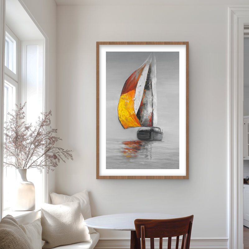Voile - Reproduction mat contemporaine blanche encadrée pour la décoration intérieure