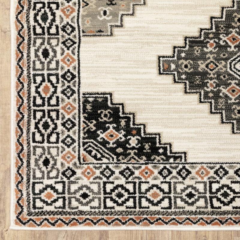Tapis ivoire / brun Basurto, Tapis de couloir 1 pi 10 po x 7 pi 6 po