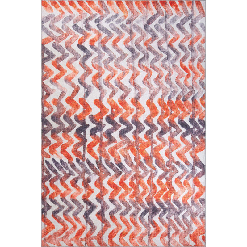 Tapis décoratif à motif géométrique orange et gris, Rond 5 pi