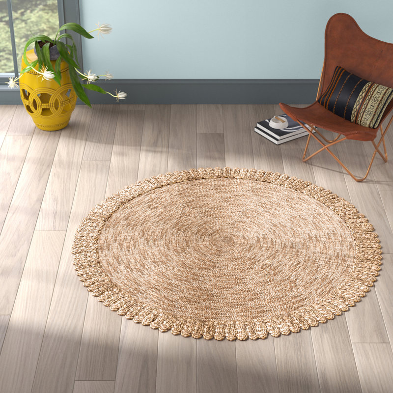 Tapis naturel en jute / sisal tissé à plat à la main Winslow, Rond 3 pi