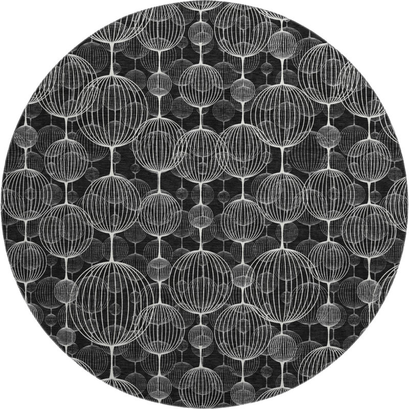 Premium Machine Washable Prisco Black Rug, Round 8'