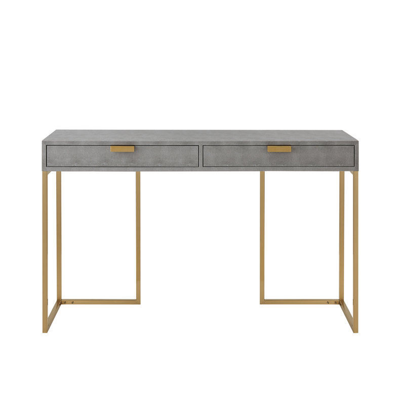Console en faux chagrin Yadira, Gris / Or