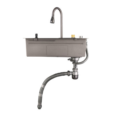 Bassin en acier inoxydable 304 avec cascade de pluie battante - Facile à installer - Évier de cuisine simple Nano gris avec fente