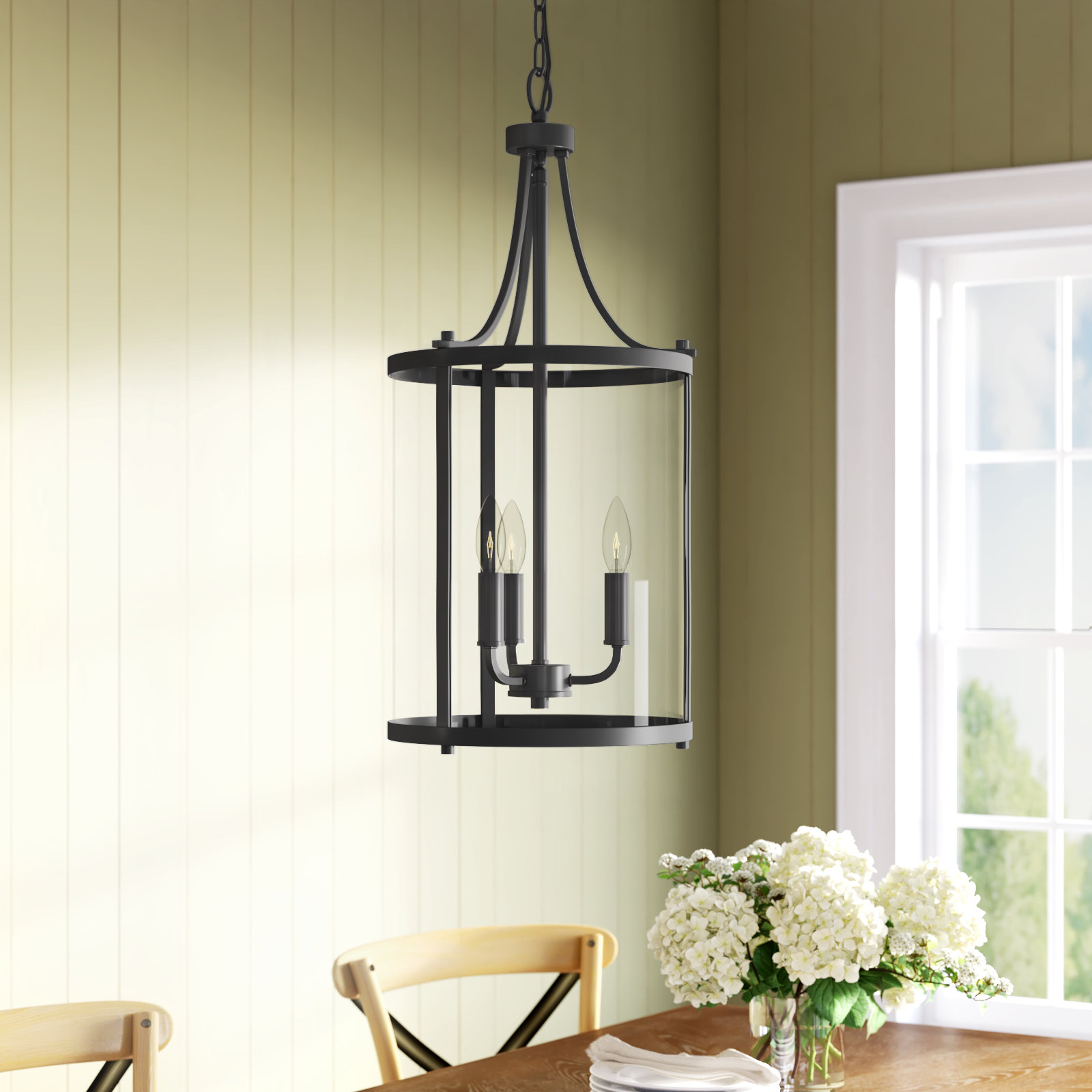 Cleveland 3-Light Sloped Ceiling Adaptable Lantern Chandelier, Black
