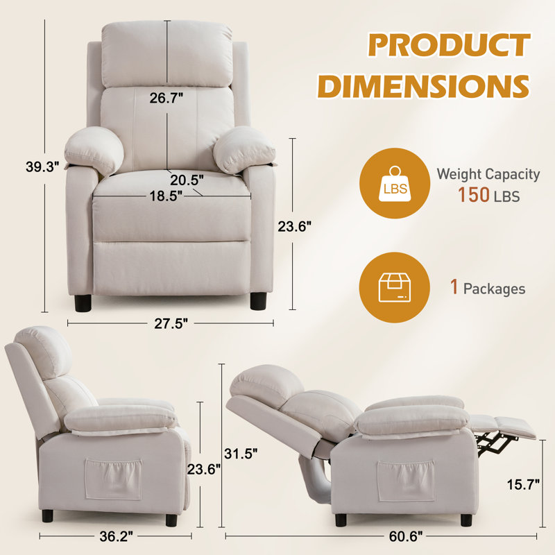 Recliner Chair, Adjustable Recliners For Adults, Small Recliners for Small Spaces,  Recliners with Side Pockets, Beige