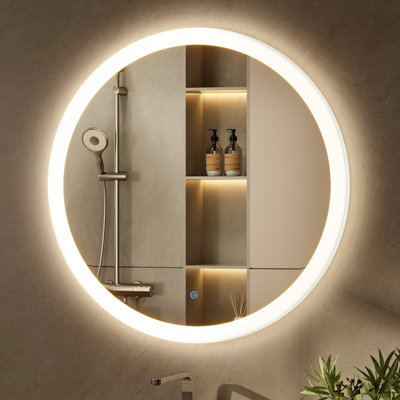 Liese Large Modern LED Round Bathroom Vanity Mirror, Color Temperature Adjustable