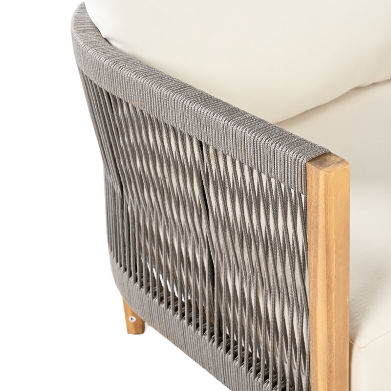Harrill Outdoor 4-Piece Conversation Set With Cushions, Teak Finish/Gray Rope