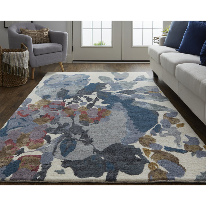 Dafney Hand Tufted Floral Area Rug in Blue/Pink/Gray, Rectangle 9' x 12'