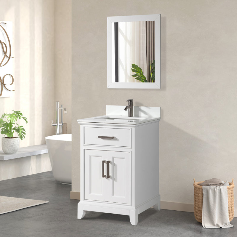  Ensemble de meuble-lavabo simple 24 "avec miroir, Blanc