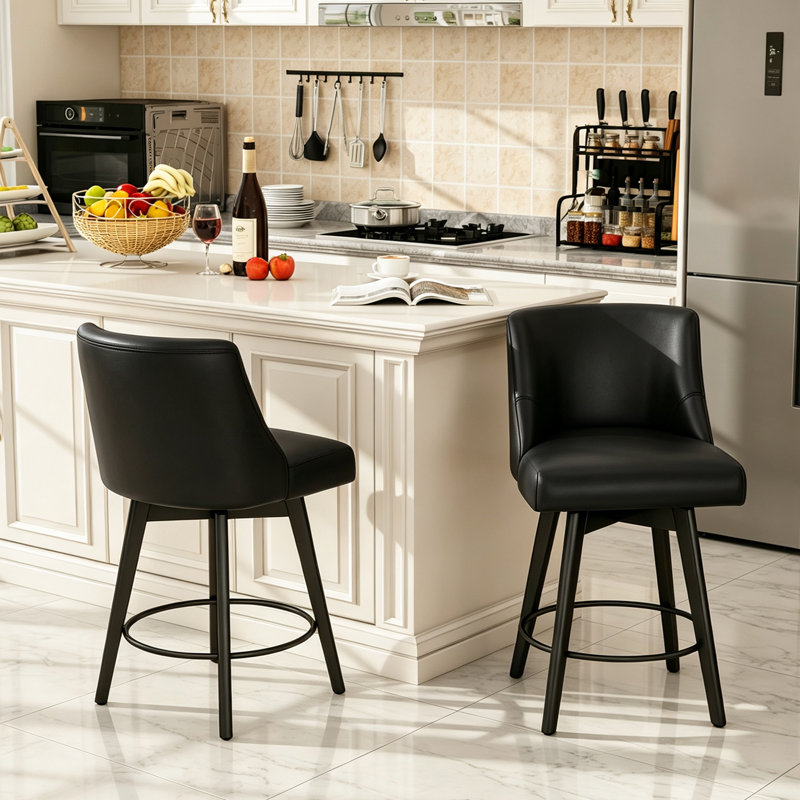 Tabourets de bar modernes pivotants à 360 ° rembourrés avec dossier, chaises pour îlot de cuisine et bar (ensemble de 2), 2