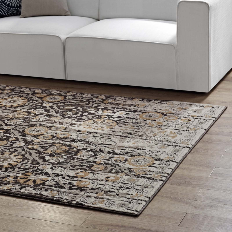 Ganesa Black Floral Lattice 8' x 10' Easy-Care Area Rug