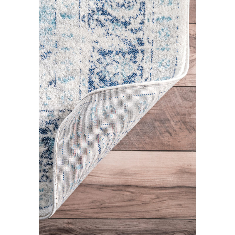 Tapis oriental bleu clair Arkins, Tapis de couloir 2 pi 8 po x 8 pi