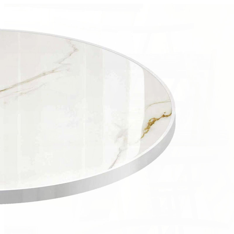 Table de salle à manger ronde en faux marbre avec pieds en titane doré (31,5 po), Blanc / Doré