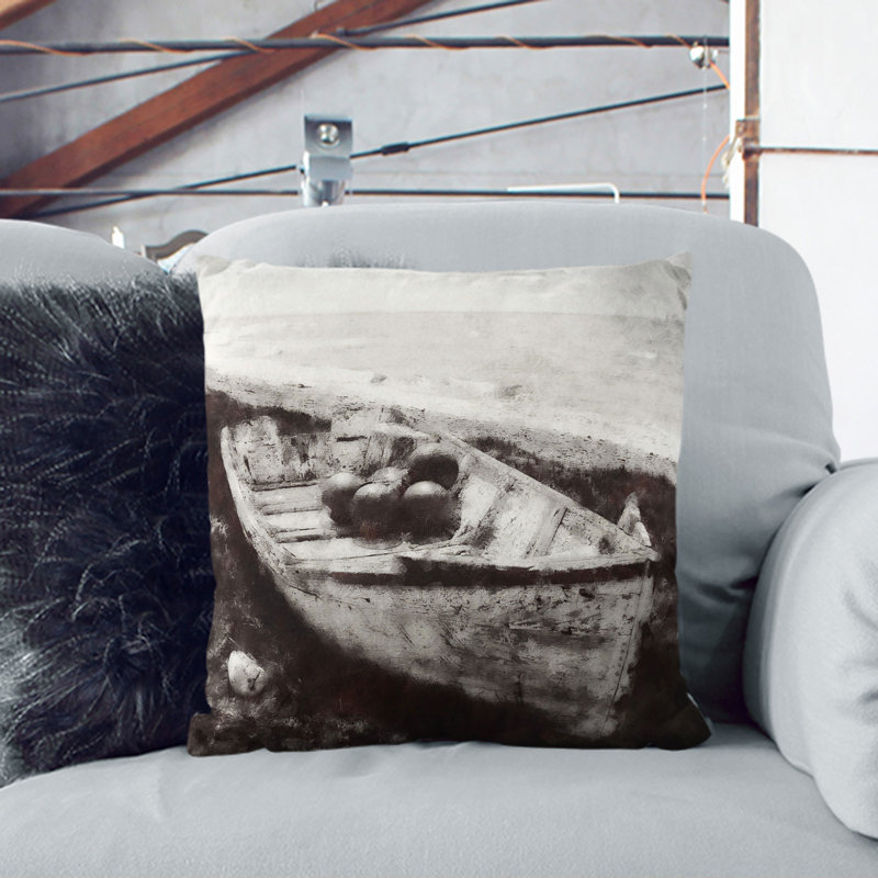 Square Cushion, 40cm H x 40cm W x 15cm D, White/Brown