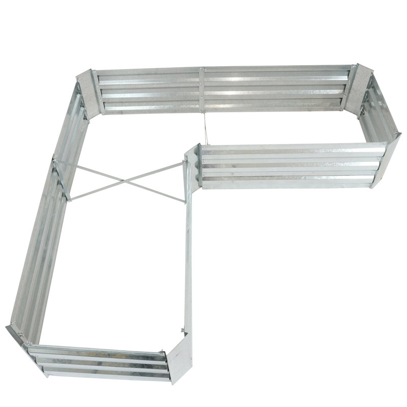 Katherynn L-Shaped Galvanized Steel Raised Garden Bed - 59.5" x 59.5" x 11.75" - Silver, White/Blue