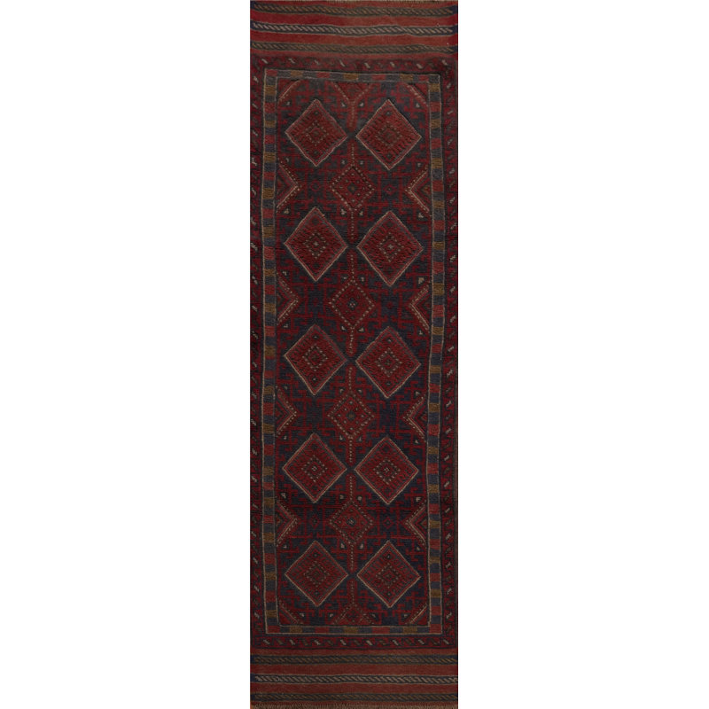 Tapis de couloir afghane géométrique en laine 2x8