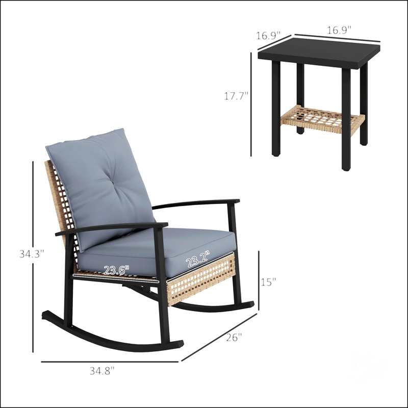 Ensemble de meubles de patio en osier avec coussins capitonnés, Gris