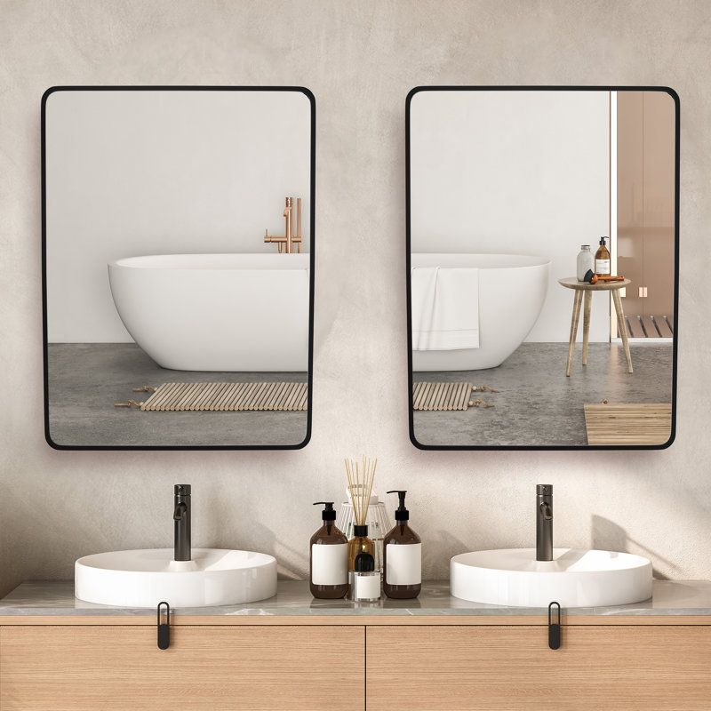 Aamya 32x24 Inch Rectangle Bathroom Vanity Mirror Hangs Horizontal Or Vertical (2 Pack), Black