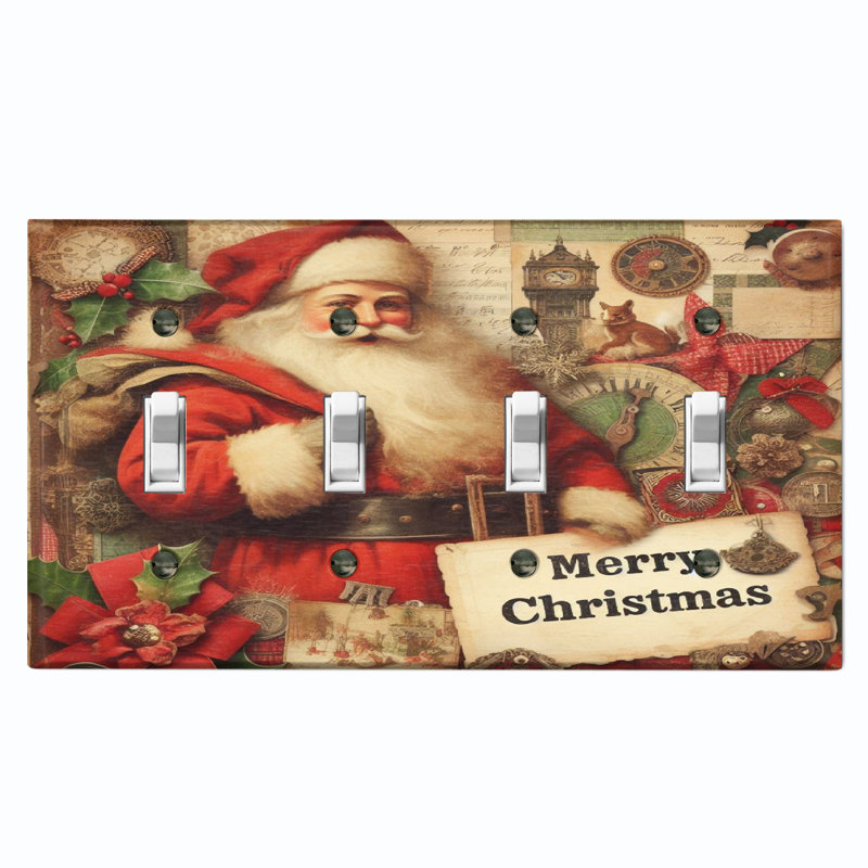 Plaque murale standard à 4 interrupteurs à bascule Old Santa Claus Merry Christmas